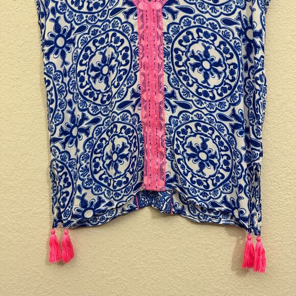 LILLY PULITZER Sydney Caftan Top Blue Floral Sleeveless Vacay - Picture 6 of 11